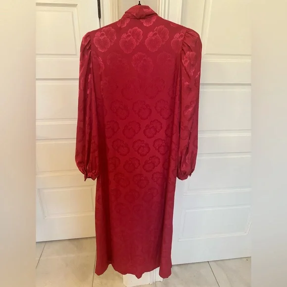 Vintage Christian Dior Pink Floral Loungewear Nightgown Pleated Neck Tie Size S - Picture 2 of 6